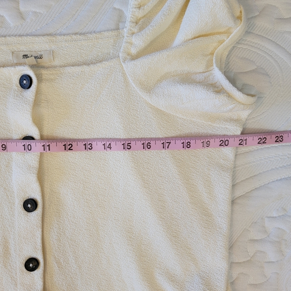 Madewell Jacquard Square Neck Puff Sleeve Button Front Top Ivory Size XL - Picture 9 of 10